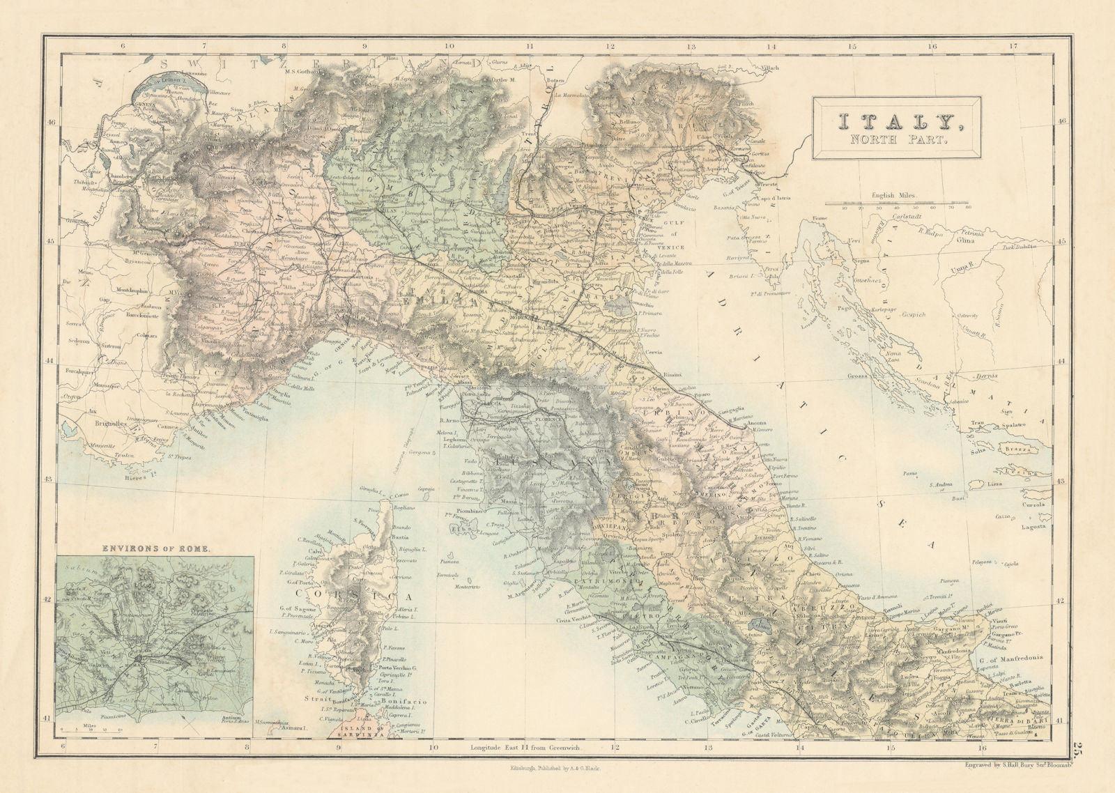 Italy, north part. Savoie Papal states Austrian Lombardy. SIDNEY HALL 1862 map